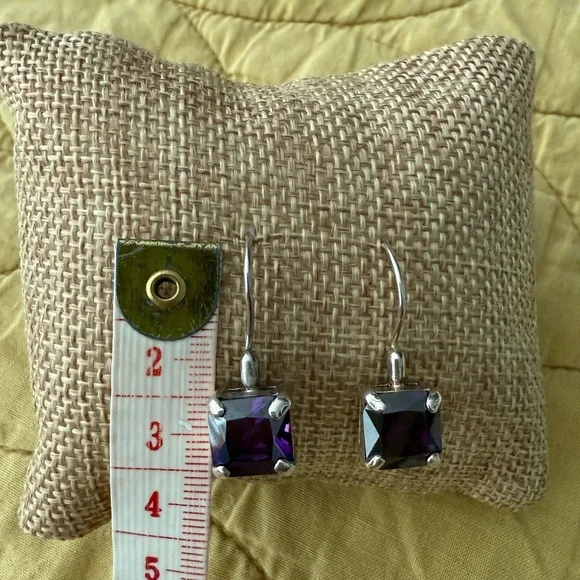 925 Silver Amethyst Square Drop Earrings - Picture 7 of 11